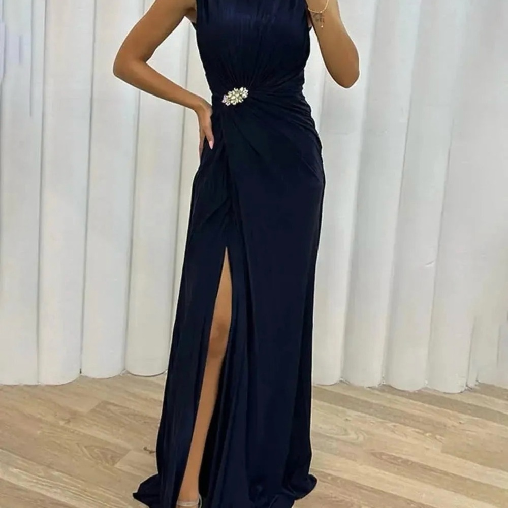 Sophisticated Navy Maxi Dress with Slit